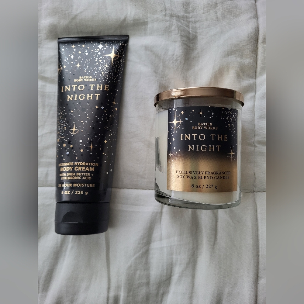 Bath & Body Works Into the Night Body Cream and Candle - Black and Gold